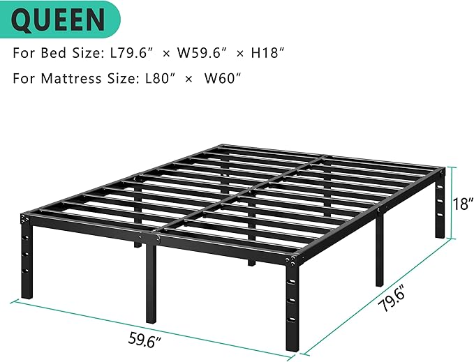 HLIPHA Metal Platform Bed Frame 12 Inch Tall,No Box Spring Needed,Queen Size Bed with Heavy Duty Strong Support Slats,Easy to Assemble,Black