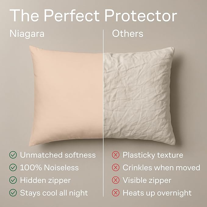 Ultra Soft Pillow Protectors with Zipper Standard Size - Set of 4 Breathable Pillow Covers - 100% Protection Against Stains, Dust & Dirt - Machine Washable (Cream)