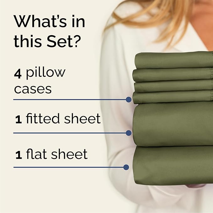 Cal King 6 Piece Sheet Set - Comfy, Breathable & Cooling - Soft Hotel Luxury Bedding for Women, Men, Kids, Teens and Children - 1 Flat & 1 Fitted Sheet & 4 Pillowcases with Deep Pockets - Sage Green