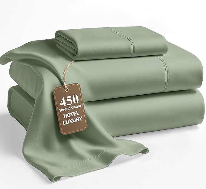 LANE LINEN Twin Bed Sheets Set - 450 Thread Count Set - 100% Cotton Sheets Twin Size Bed Set - Ultra Soft Cotton Bed Sheet Set for College Dorms - Sateen Weave Hotel Sheets - Iceberg Green