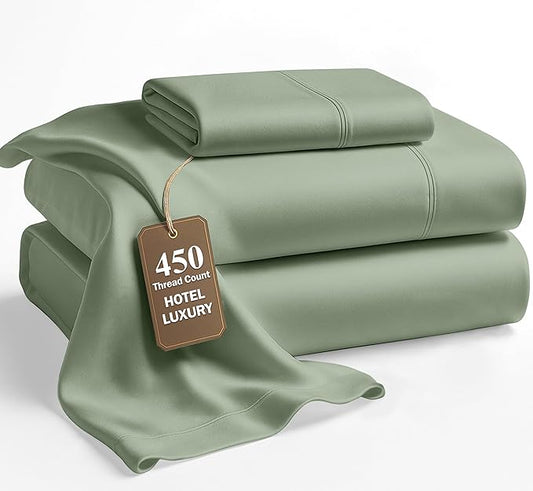 LANE LINEN Twin Bed Sheets Set - 450 Thread Count Set - 100% Cotton Sheets Twin Size Bed Set - Ultra Soft Cotton Bed Sheet Set for College Dorms - Sateen Weave Hotel Sheets - Iceberg Green