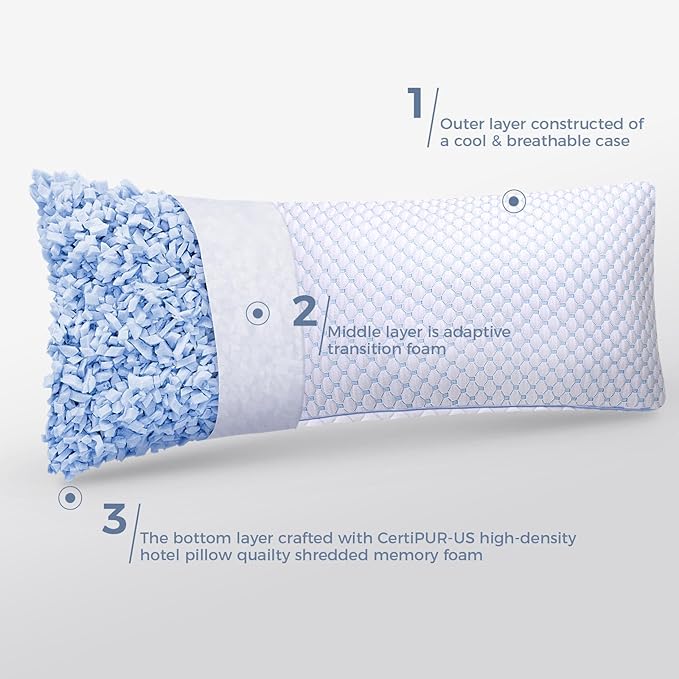OSBED Cooling Adjustable Shredded Memory Foam Body Pillow - Temperature-Regulating for All Sleepers with Dual Airflow Ventilation(CertiPUR-US & Hypoallergenic & Machine Washable)