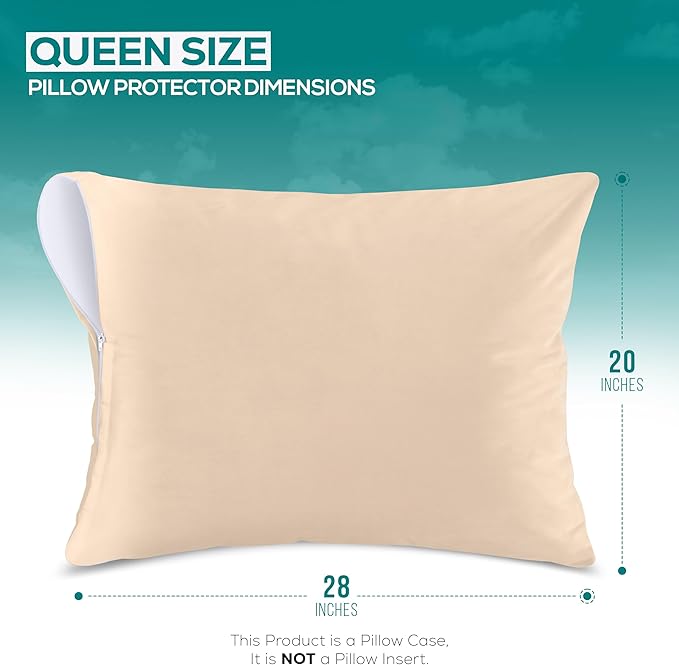 Utopia Bedding Premium 100% Waterproof Pillow Protectors with Zipper Queen Size (Set of 2), Bed Bug and Dust Mite Proof Zippered Pillow Covers, Pillow Encasement Cases, Beige