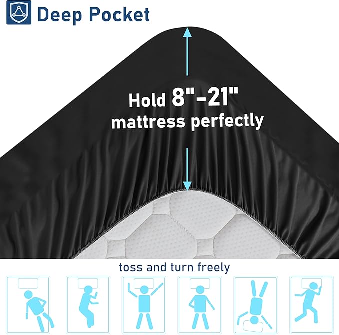 Queen Mattress Topper Extra Thick Pillowtop Mattress Pad Cover Cooling and Plush with 8-21 Inch Deep Pocket 3D Snow Down Alternative Fill Black