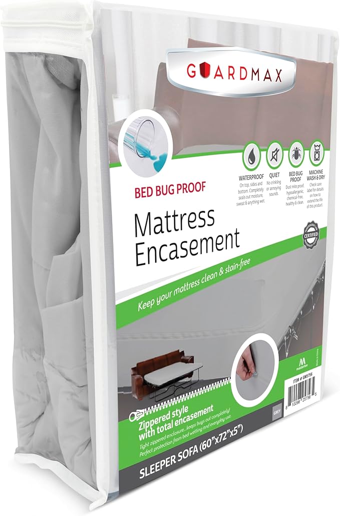 Guardmax Sleeper Sofa Mattress Encasement with Zipper, Waterproof, Bed Bug Proof, Dust Mite Proof Mattress Protector for Sleeper Sofa Bed up to 5" Deep, Zippered All Around Jersey Knitted Cover