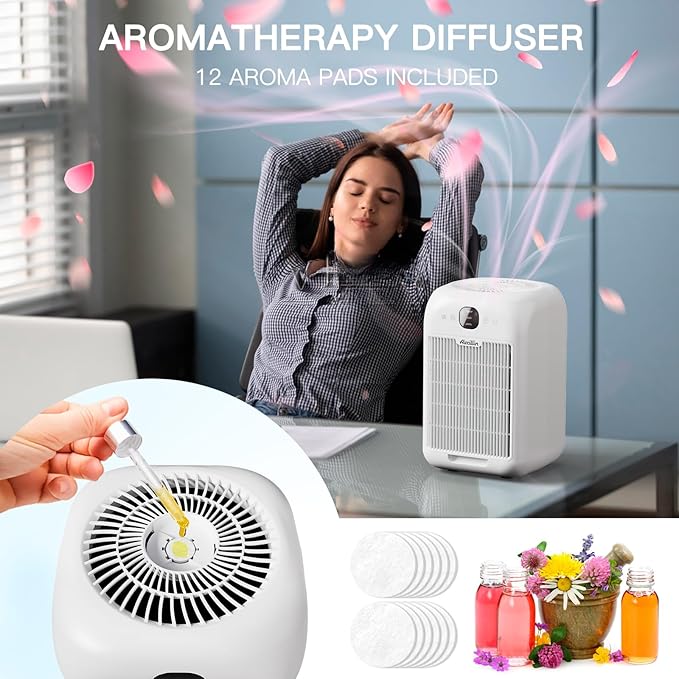 Aircillin Air Purifiers for Home Large Room, Up to 908 Sq Ft Each, HEPA Air Purifiers for Bedroom with Aromatherapy, HEPA Filter for Smoke, Pet Dander, and 99.9% of 0.1 Micron Particles 2-Pack white