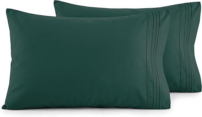 Elegant Comfort Luxury Ultra-Soft 2-Piece Pillowcase Set - 1500 Premium Hotel Quality Microfiber Double Brushed - Wrinkle Resistant, Standard/Queen, Hunter Green