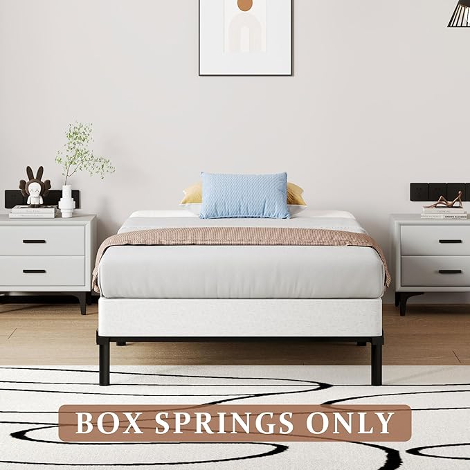 SHOANED Twin XL Metal Box Springs - 7 Inch Low Profile Heavy Duty Black Basics Bed Base Non Slip Box Spring Mattress Foundation, Easy Assembly, No Noise