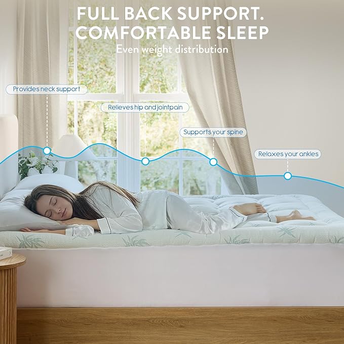 Surefit Ultra Soft Waterproof Mattress Topper, Derived Pillow Top Mattress Pad, Back Pressure Relief, Viscose Derived from Bamboo, Naturally Cooling for Hot Sleepers, Full 54x75