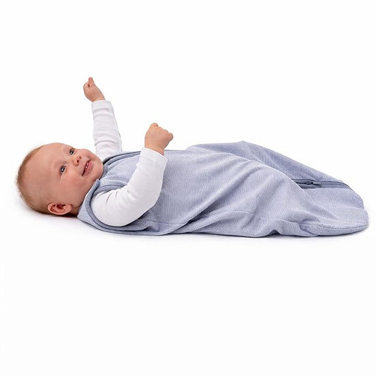 Baby Deedee Sleep Nest Lite - Baby Sleep Sack 0.6 TOG 0-6 Months, Sleeping Bag with Soft Cotton & Patented Shoulder Snaps, Newborn Wearable Blanket for Boys & Girls, Gray Stripes
