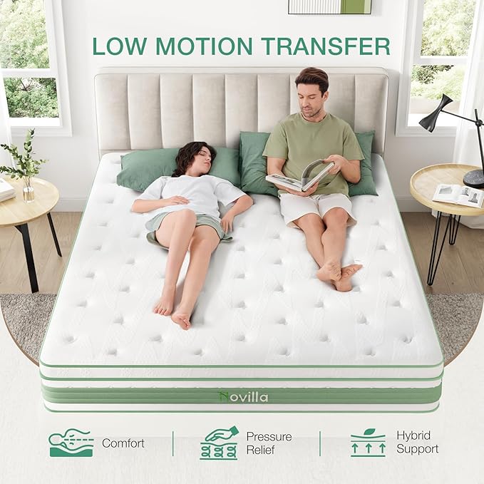Novilla Queen Mattress, 12 Inch Queen Size Hybrid Mattress in a Box, Gel Memory Foam & Individual Pocket Springs, Motion Isolation, Cool Sleep & Pressure Relief, Medium Firm, CertiPUR-US