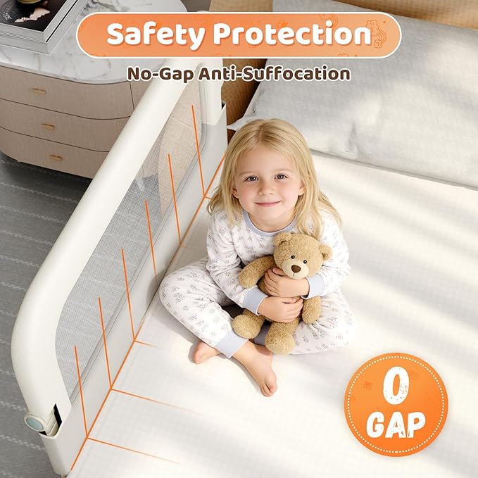 omzer Large Bed Guard Rail for Toddlers - 59inch Foldable & Adjustable Heights Baby Bed Safety Railing - Toddler Long Bed Rails Guard for Twin, Bunk, Queen & King, Full Size Bed