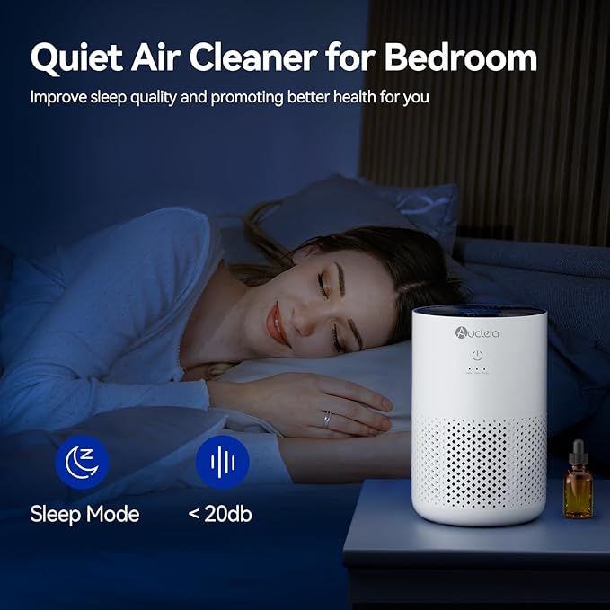 Aucleia Air Purifiers for Bedroom Home with H13 True HEPA Filter, 20dB Quiet Air Cleaner for Pets Hair Dander Odor, Smoke Dust Pollen, Aromatherapy Function, White