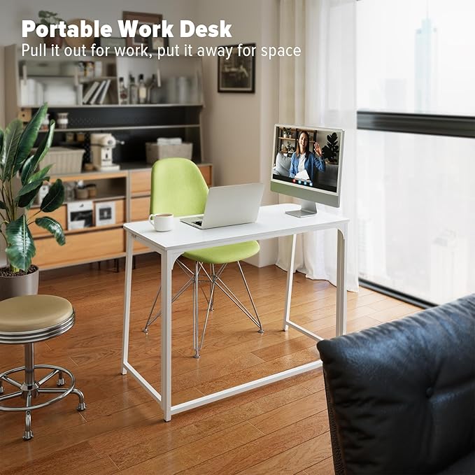 WOHOMO Folding Desk, Small Writing Desk 39.4", Space-Saving Foldable Laptop Table Writing Workstation for Home Office, Easy Assembly, White