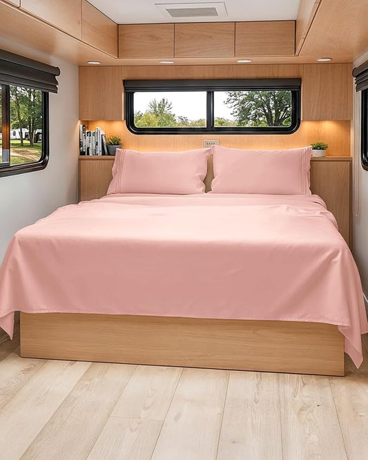 Short Queen Size 4 Piece Sheet Set - RV Short Queen, Soft, Breathable & Cooling Bed Sheets Set with Deep Pockets - Hotel Luxury Bedding for Women & Men - Wrinkle Free and Fade Resistant - Baby Pink