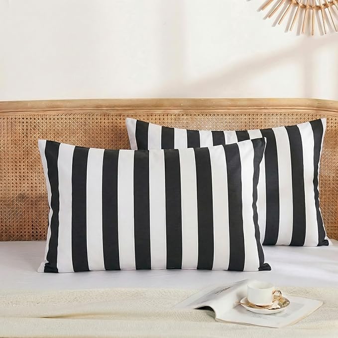 Merryword King Size Pillowcases, 100% Cotton Pillow Cases, Black and White Striped Pillowcases, Soft Breathable Wide Stripes Pillow Covers, Set of 2
