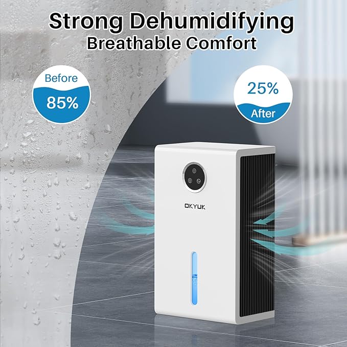 OKYUK Dehumidifier, 95 oz dehumidifiers for home,1000 sq. ft Dehumidifiers for Bedroom with 7 Colors LED Light, Ultra Quiet & Auto Shut off dehumidifiers for basements Ideal for RV, Bathroom, Bedroom