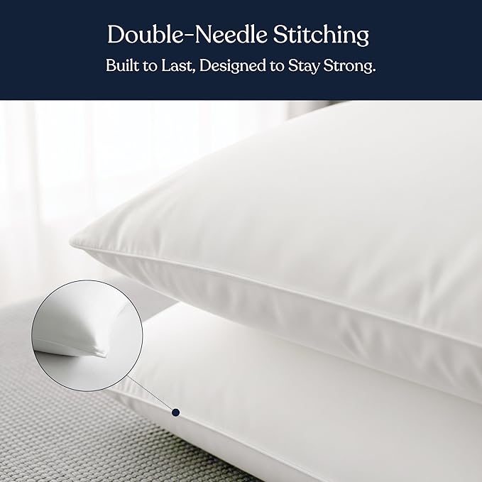Bed Pillows Set of 2 GOTS Certified Organic Cotton Sateen Shell, Down Alternative Fill, Hypoallergenic, Cooling & Breathable, Triple Certified: GOTS + OEKO-TEX + GRS, Eco-Friendly, King 20"x36"