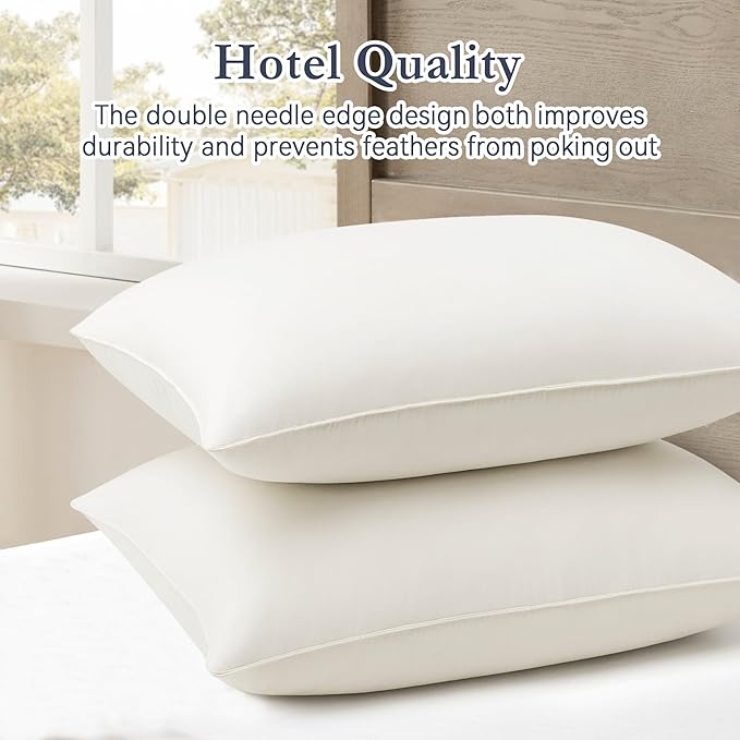 puredown® Goose Feather Down Pillows, 100% Organic Cotton Cover, Luxury Hotel Collection Bed Pillows for Sleeping Set of 2, King Size