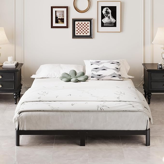Lutown-Teen 5 Inch Low Queen Bed Frame with Rounded Corner Legs, 2000 LBS Heavy Duty Metal Queen Platform Bed Frame No Box Spring Needed, Noise Free, Easy Assembly