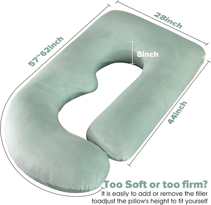 U-Shaped Full Body Pregnancy Pillow for Sleeping – 57" Maternity Pillow with Removable Cover, Support for Back, Legs, Belly & Hips (Velvet-Green)