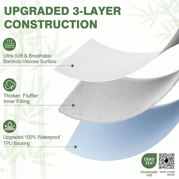 KAYWAY Waterproof Mattress Protector Twin XL Size - Cooling Breathable Mattress Cover for Twin XL Bed, Noiseless Soft Bed Pad Cover, Snug Fit Deep Pocket 6''–18'', Ideal for Dorms & Guest Rooms, Green