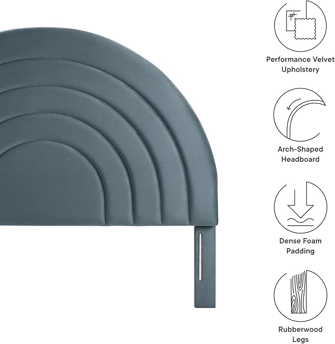 Modway Solana Soft Arch Shaped Round King Headboard in Cadet Blue – Upholstered Headboard – Stain-Resistant Performance Velvet Headboard for King Size Beds