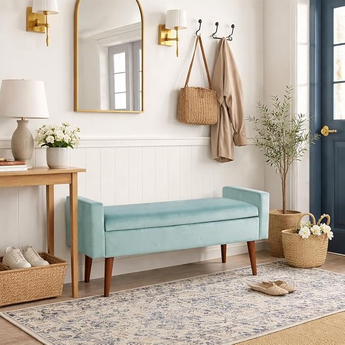 HomePop Fulton Storage Bench - Muted Mint