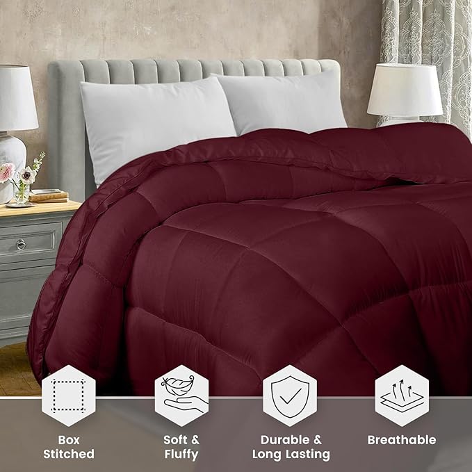 Utopia Bedding Twin Comforter Duvet Insert, Quilted Burgundy Comforter with Corner Tabs, Box Stitched Down Alternative Comforters Twin Size 64 x 88 inches
