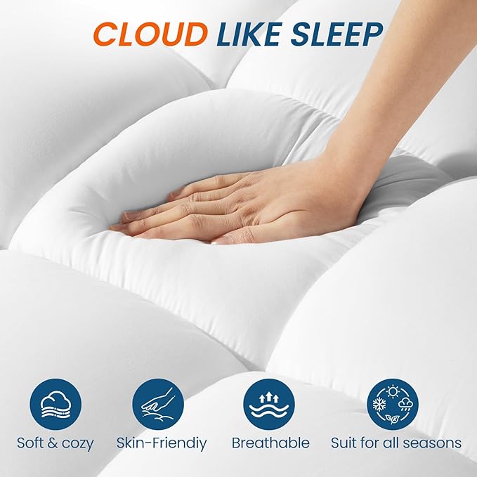 4 Inch Memory Foam Dual-Layer Mattress Topper Queen Size - 2Inch 1000GSM Quilted Pillow Top with Down-Alternative + 2Inch 5-Zone Egg Crate Memory Foam（Queen,60"x80"）