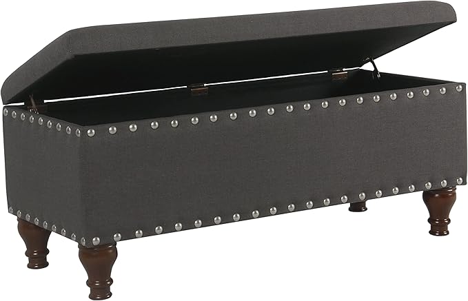 HomePop Large Storage Bench with Nailhead Trim - Charcoal