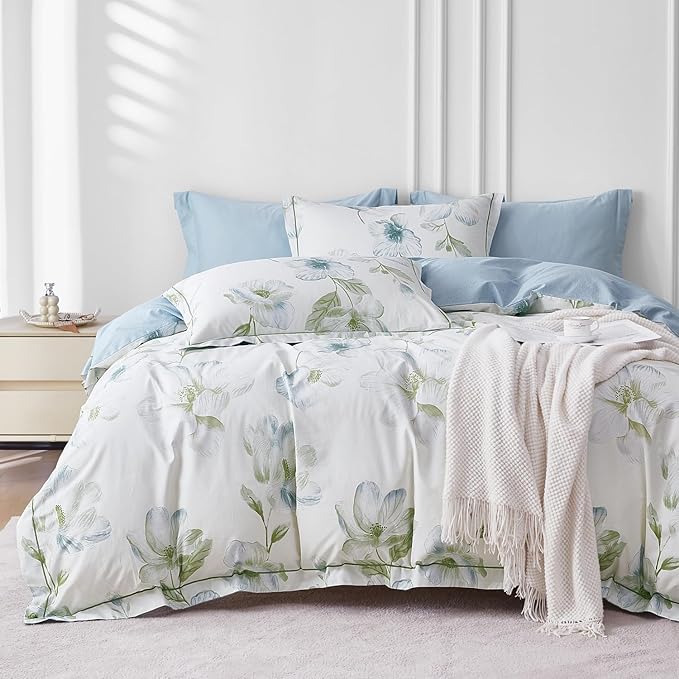 OAITE Duvet Cover Set Twin Size Floral Pattern 500 Thread Count Ultra Soft 100% Cotton Duvet Cover Sets 3-PC, Breathable Duvet Cover with Zipper Closure & Corner Ties