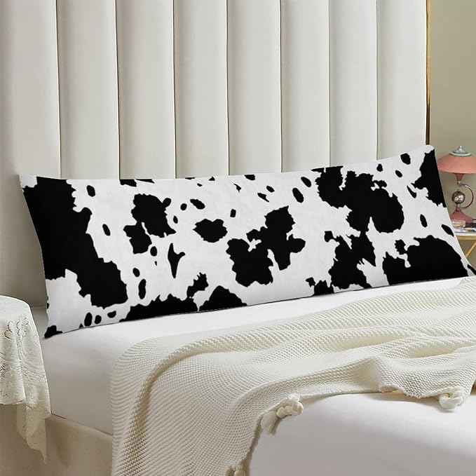 Cow Print Body Pillow Cover Black and White Cow Long Pillow Case with Zipper Decorative Soft Bedding Pillowcase Cowhide Skin Printed Farmhouse Western Cushion Pillow Case for Bedroom,Couch,20"x54"
