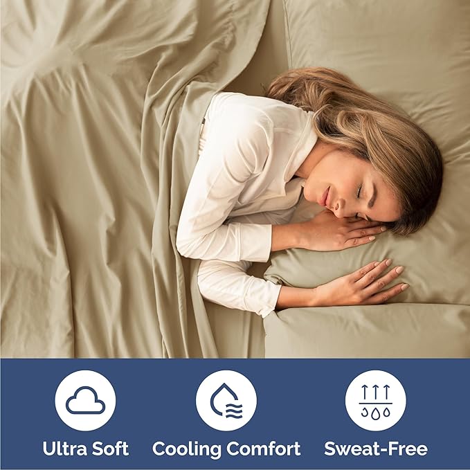 Cal King 6 Piece Sheet Set - Comfy, Breathable & Cooling - Hotel Luxury Bedding for Women, Men, Kids, Teens & Children - 1 Flat & 1 Fitted Sheet & 4 Pillowcases w/ Deep Pockets - Wrinkle Free - Beige