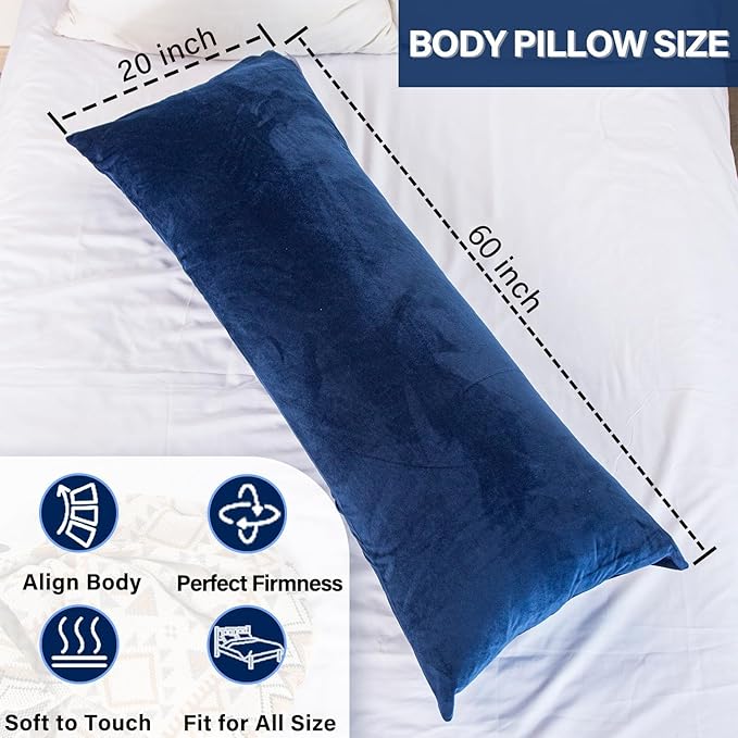 1 MIDDLE ONE Body Pillow, Memory Foam Body Pillows for Adults Sleeping, Long Pillow for Bed, Big Large Firm Full Body Pillow for Side Sleeper, 20x60 Inch (Navy Blue)