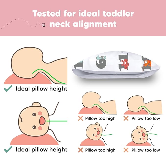 Toddler Pillow with Pillowcase - 13x18 My Little Dreamy Kids Travel Bed Pillows for Sleeping, Organic Cotton Small Pillowcase, Soft & Breathable, Machine Washable, Toddlers 2-5 years old (Kea123)