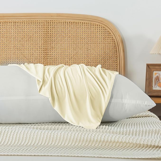 WhatsBedding Body Pillow Cover Cooling Fabric, Long Pillowcase Breathable & Skin-Friendly, Zipper Closure - Beige (20x54 inch)