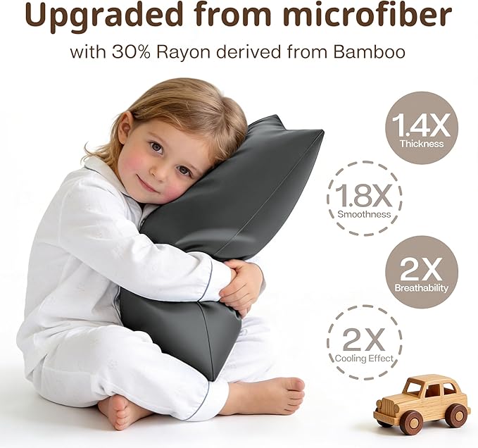 MR&HM Breathable Pillowcase 13"x18" Travel Pillow Case Set of 2, Ultra Soft Pillow Covers, Moisture-Wicking & Skin-Friendly, Envelope Closure (Dark Grey)