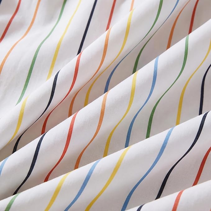 Merryword Queen Size Pillowcases, 100% Cotton Pillow Cases, Rainbow Striped Pillowcases, Luxury Linen Like Pillowcase, Soft Breathable Pinstripe Pillow Covers, Set of 2