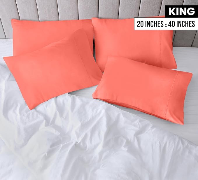 Utopia Bedding King Pillow Cases - 4 Pack - Envelope Closure - Soft Brushed Microfiber Fabric - Shrinkage and Fade Resistant Pillow Covers King Size 20 X 40 Inches (King, Coral)