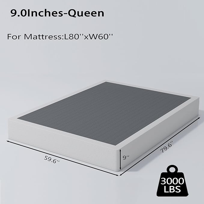 ALDRICH Queen Box Springs 9 Inch Heavy Duty Metal Box Spring Mattress Foundation 3000lbs Max Weight Capacity/Non-Slip/No Noise/Easy Assembly/Easy Clean Cover