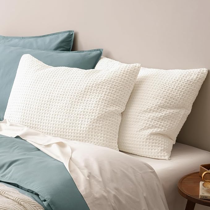 PHF Ultra Soft Waffle Weave Pillow Shams Standard Size, No Insert, 2 Pack 20" x 26" Pillowcases,Breathable & Skin-Friendly Pillow Cases, Stylish Decorative Bed Pillow Cases Covers, Coconut White