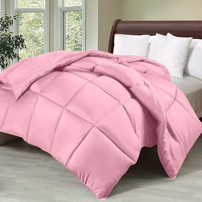 Utopia Bedding Twin Comforter Duvet Insert, Quilted Pink Comforter with Corner Tabs, Box Stitched Down Alternative Comforters Twin Size 64 x 88 inches