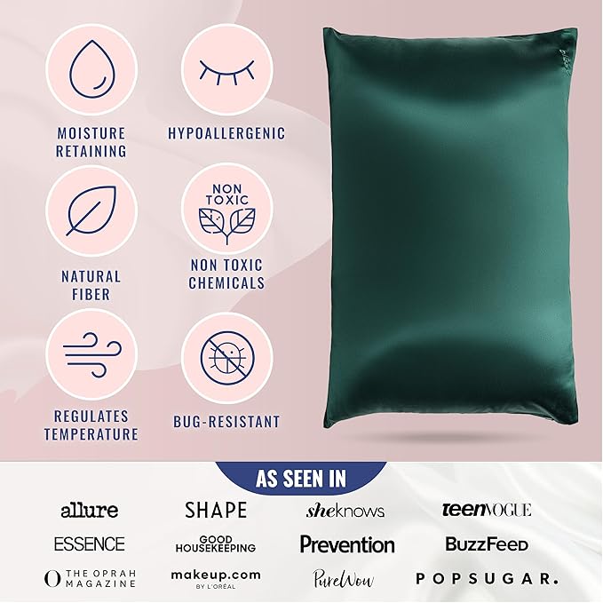 Blissy Silk Pillowcase - 100% Pure Mulberry Silk - 22 Momme 6A High-Grade Fibers - Silk Pillow Cover for Hair & Skin - Regular, Queen & King (Emerald, King)