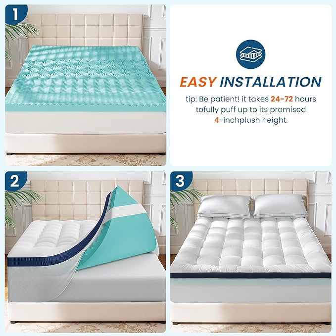 4 Inch Memory Foam Dual-Layer Mattress Topper Queen Size - 2Inch 1000GSM Quilted Pillow Top with Down-Alternative + 2Inch 5-Zone Egg Crate Memory Foam (Twin, 39"x75")