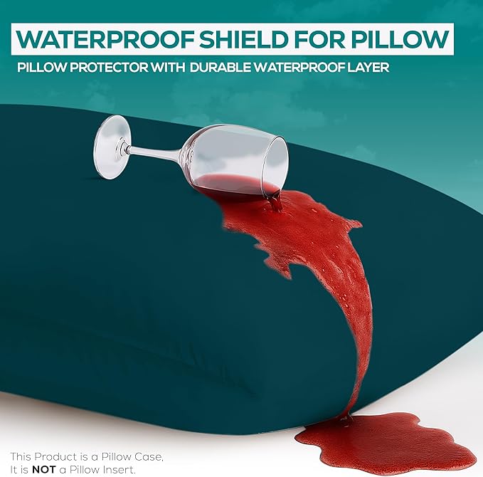 Utopia Bedding Premium 100% Waterproof Pillow Protectors with Zipper Standard Size (Set of 2), Bed Bug and Dust Mite Proof Zippered Pillow Covers, Pillow Encasement Cases, Teal