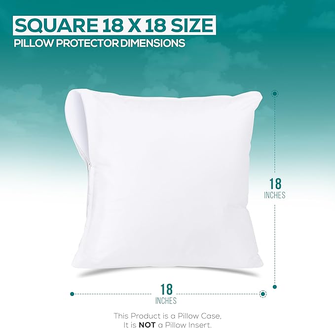 Utopia Bedding Waterproof Throw Pillow Protectors (No Pillow Inserts) with Zipper 18 x 18 Inches (2 Pack, White), Bed Bug Proof Outdoor Bed Couch Decorative Pillow Encasement Covers