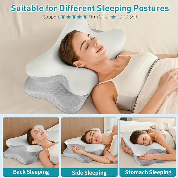 Besyodo Cervical Neck Pillow for Pain Relief - Ergonomic Memory Foam Pillow for Sleeping, Contour Side Sleeper Pillow for Neck Support, Cooling Orthopedic Pillow Bed Pillow for Back Stomach Sleepers