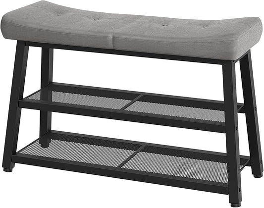 YATINEY Shoe Bench, 3-Tier Shoe Rack, Entryway Bench with Storage and Cushion, for Hallway, Foyer, Bedroom, Gray and Black HX02BG