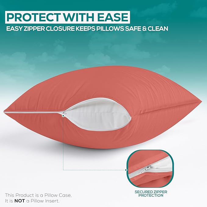 Utopia Bedding Premium 100% Waterproof Pillow Protectors with Zipper King Size (Set of 2), Bed Bug and Dust Mite Proof Zippered Pillow Covers, Pillow Encasement Cases, Coral